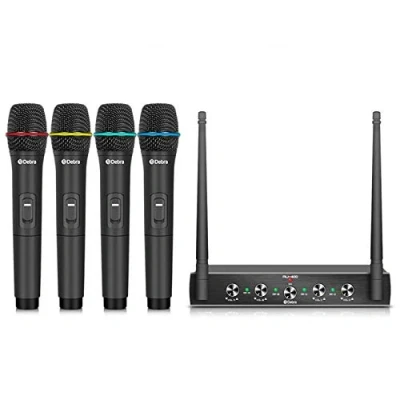Immagine di Debra Audio Pro UHF Sistema di microfono wireless a 4 canali, con lavalier, ricevitore in metallo, ideale per karaoke, feste karaoke (4 Palmare (B))