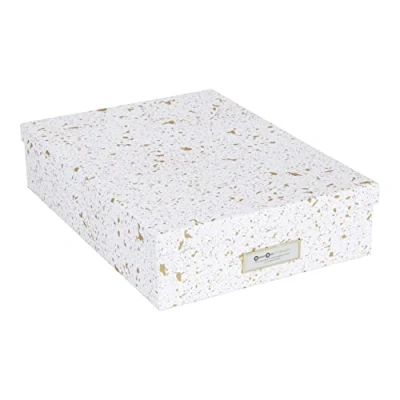 Immagine di Bigso Box of Sweden Organizer scrivania per fogli A4, cancelleria e altro Scatole portadocumenti con coperchio maniglia ufficio in cartone carta oro maculato