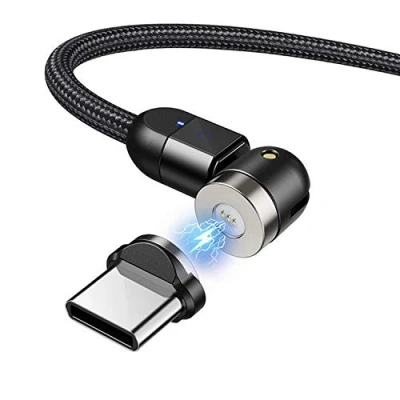 Immagine di Maclean MCE475 Cavo USB Magnetico con Adattatore Tipo C Funzione di Ricarica Rapida Fast Charge Ruotabile 360 e 180 Connessione Magnetica 9V / 2A, 5V 3A 480 Mbit/s (2m)