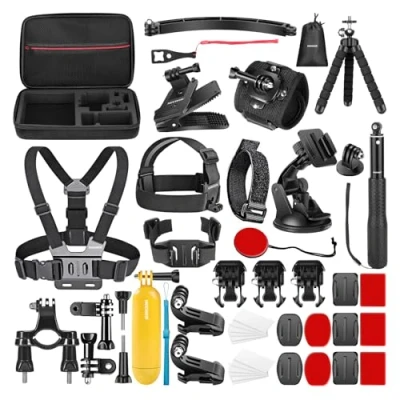 Immagine di NEEWER Kit di Accessori per Action Cam 50 in 1 Compatibile con GoPro Hero 12 11 10 9 DJI OSMO 4 3 2 Insta360 X3 X2 GO SJCAM DBPOWER HEAD VicTsing APEMAN WiMiUS QUMOX Lightdow Campark Sony Sports DV