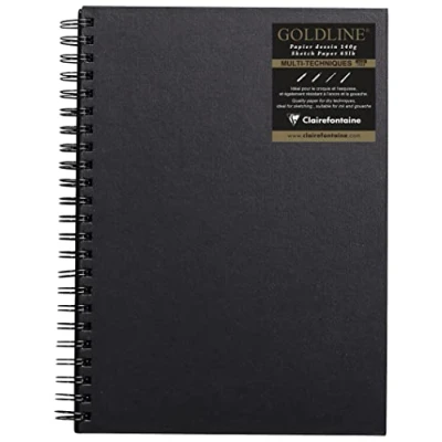 Immagine di Clairefontaine 34254C Taccuino a Spirale Goldline 64 fogli carta da disegno Bianco A4 21x29,7 cm 140g Formato Ritratto Copertina rigida Nera Imitazione tela