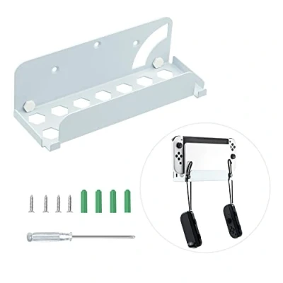 Immagine di Mcbazel Supporto da parete per Swicth OLED/NS Switch, facile installare, risparmiare spazio (vicino o dietro la TV), Ganci Compatibili con Switch NS, OLED 2021 Bianco