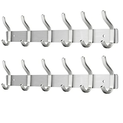 Immagine di MEIJO Appendiabiti da Parete, Ganci Attaccapanni in Acciaio Inox Muro Moderno per Cameretta, Ingresso, Cucina, Bagno (6 2pcs, Argento)