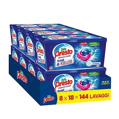 Immagine di Bio Presto Power Caps Classico, Detersivo Lavatrice Predosato In Capsule, Confezione Da 144 Lavaggi