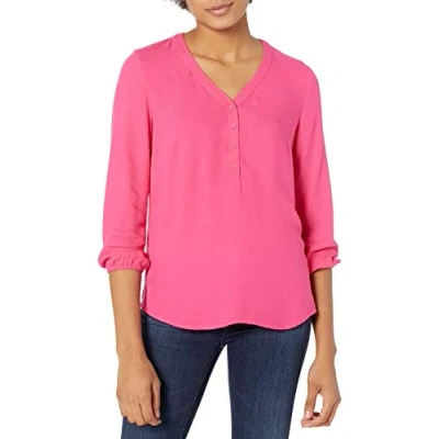 Immagine di Amazon Essentials Camicia Popover con Maniche a 3/4 Donna, Rosa Brillante, XXL