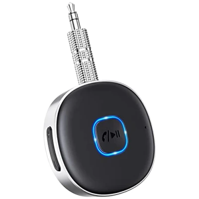 Immagine di Mohard Ricevitore Bluetooth 5.3, Mini Aux Auto per Stereo/Cuffie Cablate/Altoparlante, Adattatore Jack 3.5 mm, Chiamate in Vivavoce, 16 Ore di Riproduzione, Connessione Doppia
