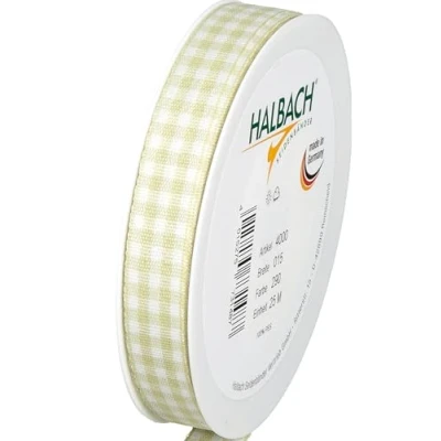 Immagine di Halbach Seidenbänder Vichy Nastro a quadretti per confezioni regalo, 15 mm, colore: Verde pallido