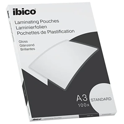 Immagine di Ibico Basics Pouch per la Plastificazione a caldo, Formato A4, Spessore Standard, Elevata protezione dei documenti e Durabilità, Confezione da 100, Finitura Lucida, Trasparente, 627313