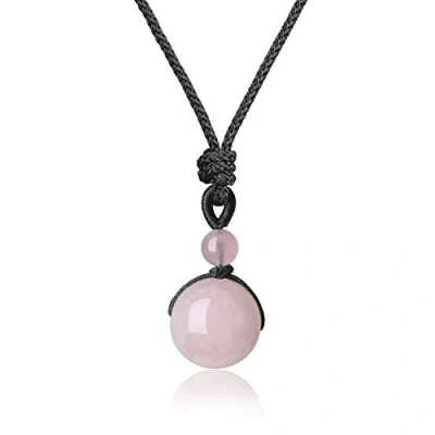Immagine di COAI Pendente Sfera in Quarzo Rosa, Collana Unisex Bilanciamento Reiki Pietre Mala con Laccio Regolabile