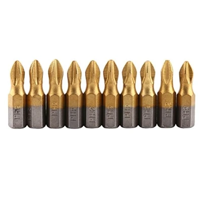 Immagine di Cacciaviti Con Gambo Da 10 Pezzi 1/4 &quot;, Inserti Ph2 Inserto, Set Di Punte Per Phillips Rivestite in Titanio Impatto, Lunghezza 25 Mm Cacciavite Magnetico S2