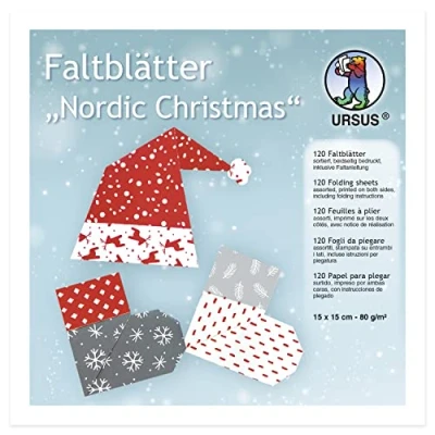 Immagine di Ursus Foglie Nordic Christmas, Circa 15 x cm, 120 Fogli di Carta Pieghevole Quadrata con 10 Diversi Motivi Natalizi, Stampati su Entrambi i Lati, Multicolore, 38075599F