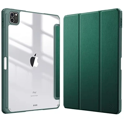 Immagine di FINTIE Custodia per iPad Pro 11&quot; 2022/2021/2020/2018 (4ª/3ª/2ª/1ª Generazione) con Pencil Holder, Antiurto Sottile Leggero Posteriore Trasparente Cover Case, Verde Scuro