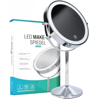 Immagine di Mirlux Specchio per il trucco a LED con luci montaggio parete cosmetico bifacciale ingrandimento 1x/5x 3 modalità di illuminazione Braccio flessibile e ricaricabile tramite