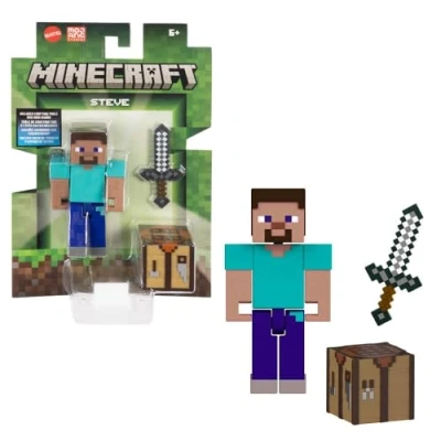 Immagine di Mattel Minecraft Action Figure &amp; Accessories 2 Pack con Steve in scala 8,3 cm, set giocattolo da collezione