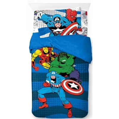 Immagine di Jay Franco Marvel Comics Avengers Set di biancheria da letto singolo in 100% cotone, 3 pezzi, collezione Supereroi, include copripiumino, lenzuolo con angoli e federa