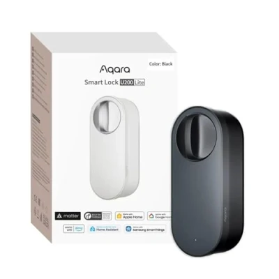 Immagine di Aqara Serratura Smart U200 Lite, Matter over Thread, Blocco Automatico, Batteria Ricaricabile, Compatibile con Cilindri a Profilo Europeo, Supporta Homekit, Home Assistant, Google Home, Alexa, Nero