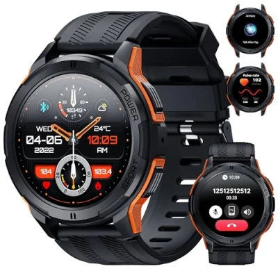 Immagine di OUKITEL BT10 Smartwatch Uomo con Chiamate Bluetooth, 1,43 Pollici AMOLED Display, Batteria 410mAh, Orologio Impermeabile 5 ATM Cardiofrequenzimetro Monitor Sonno per Android iOS, Arancione