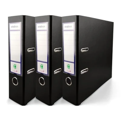 Immagine di Netuno 3 raccoglitori cartone ecologico riciclato nero a 2 anelli A4 dorso 8 cm per ufficio scuola archivio faldoni portadocumenti