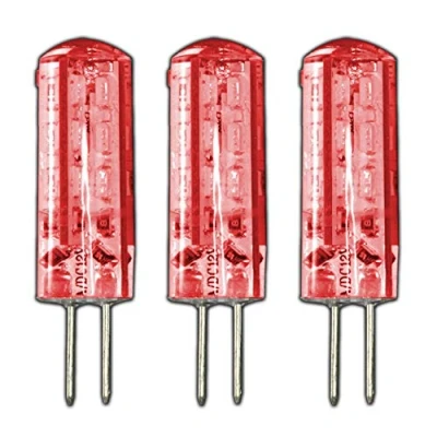 Immagine di 3 lampadine LED G4 dimmerabili ad alta potenza, da 1,5 Watt, 24 SMD, 12 V DC per dimmer; forma lampada alogena, a 360 , Rosso, G4, 1.50W, 12.00V