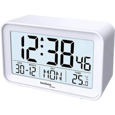 Immagine di techno line WT497 Sveglia digitale moderna, temperatura interna, data, giorno della settimana, allarme e snooze, bianco