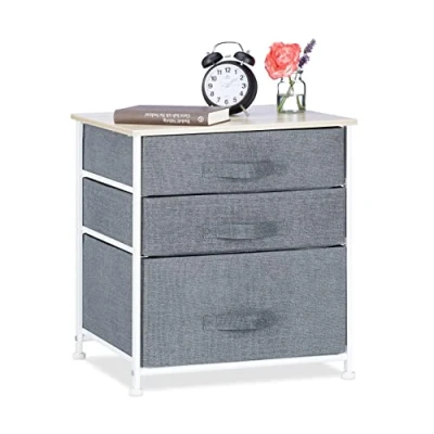 Immagine di Relaxdays 53 x 48 40 cm, Grigio 10023328_491 Mobiletto con 3 Cassetti, Mobile Cassettiera, HxLxP, Tessuto, Metallo, Legno