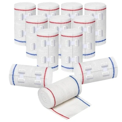 Immagine di Bendaggio elastico di alta qualità, 7,6 cm, con clip chiusura per polso, caviglia, piede, ginocchio, gomito, spalla, confezione da 12, 7,5 cm x 4,5 m