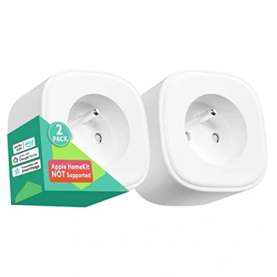 Immagine di Meross presa collegata WiFi (tipo E), intelligente compatibile con Alexa e Google Home, set di 2 prese francesi programmabili controllo remoto, vocale funzione tempo