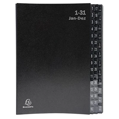 Immagine di Exacompta 57044E Cartella portadocumenti riciclata, in cartone extra resistente, 44 scomparti 1 31 e 12/Jan. D., per DIN A4, fori di visualizzazione rinforzati plastica, colore: Nero