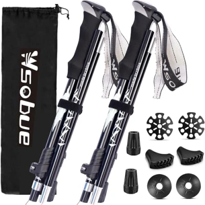 Immagine di Bastoncini da Trekking Telescopici Bacchette Walking Passeggio, Anti shock, Ideale per Donne Uomini Arrampicata Campeggio Sci (Nero 2 Bastoncini)