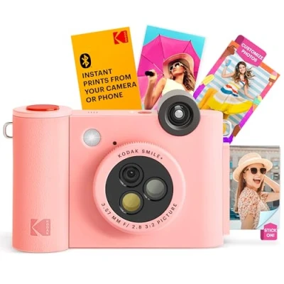 Immagine di KODAK Smile+ Fotocamera istantanea digitale 2 in 1 e stampante fotografica Bluetooth 10MP, obiettivo rotante, foto adesive Zink 2x3, stampa da app divertente su dispositivi smart Rosa
