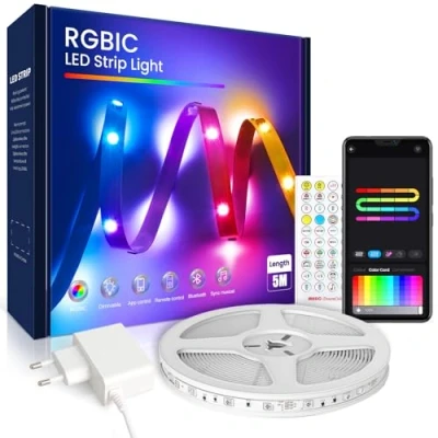 Immagine di Beaeet Striscia led 5 Metri,Strisce RGB+IC con APP Bluetooth e Telecomando,Strisce Sincronizzazione Musicale,la Adatto per Interni,Feste Natale