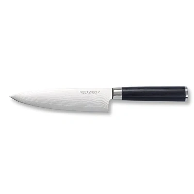Immagine di ECHTWERK coltello damas da cucina, lama curva affilata per tagli precisi di carne, manico ergonomico in legno Pakka, lunghezza della circa 18 cm, scatola conservazione