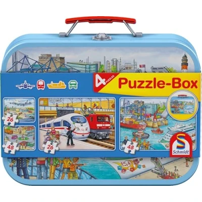Immagine di Schmidt Veicoli Puzzle Box, Valigetta di Metallo, 2 x 26 Pezzi/2 48 Pezzi