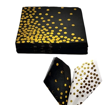 Immagine di CEILIWEN tovaglioli per feste a pois neri e dorati, 50 pezzi, 33 x cm, colore: nero oro, da cocktail