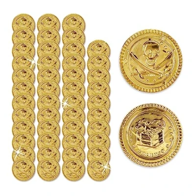 Immagine di Relaxdays Monete del Tesoro dei Pirati, Set 48 Gettoni Oro Finto, Soldi in Plastica, Feste Costume Bambini, Dorato, 3,5 x 0,2 cm