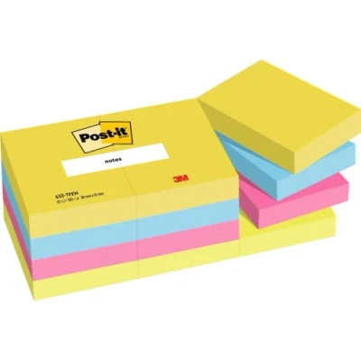 Immagine di Post it Foglietti, Collezione Energetic, Confezione da 12 blocchetti, 100 Fogli per blocco, 38 mm x 51 mm, Colori Giallo, Azzurro, Rosa, Verde Foglietti Adesivi Appunti, Elenchi &amp; Promemoria
