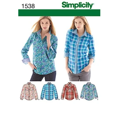 Immagine di Simplicity Simplcity cartamodello 1538: Camicia da Donna con Bottoni sul Davanti, Taglia, Carta, Bianco, R5 (14 16 18 20 22)