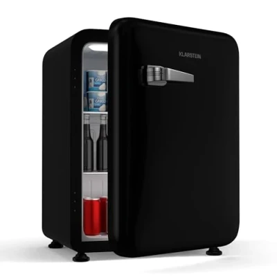 Immagine di Klarstein Audrey Evo 68L Minifrigo Rétro, Silenzioso: 40 dB, Termostato Regolabile, Sportello Reversibile, Frigo Compatto per Camera da Letto, Piccolo Frigorifero Camere Letto e Uffici, Nero