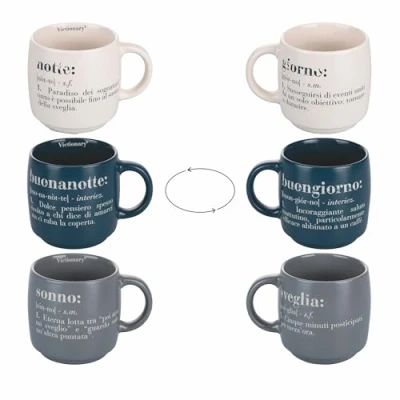 Immagine di Villa d&#039;Este Home Tivoli 1996 Set 3 tazze/mug impilabili 350 ml in gres, Victionary