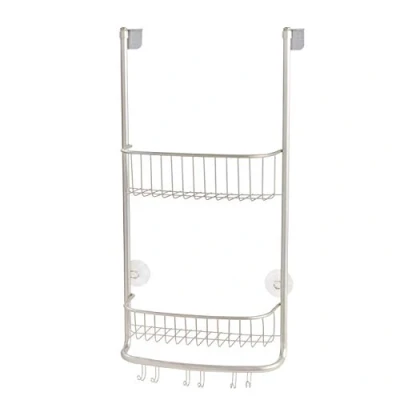 Immagine di iDesign 46165EU Portaoggetti doccia da appendere, Piccolo porta oggetti per con 2 cestelli e 3 doppi ganci, appendere nel box in metallo, argento