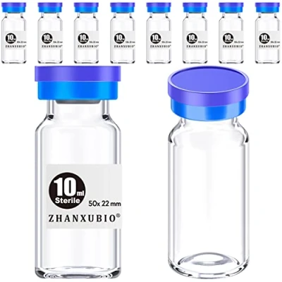 Immagine di ZHANXUBIO Flaconi vuote sterili con porta di iniezione autoguarigione e tappo in plastica alluminio, confezione sterile (10 ml trasparente 10 pezzi)