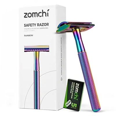 Immagine di ZOMCHI Rasoio di sicurezza metallo con 5 lame per donne e uomo Safety razor manico squisito riutilizzabile ecologico Rainbow