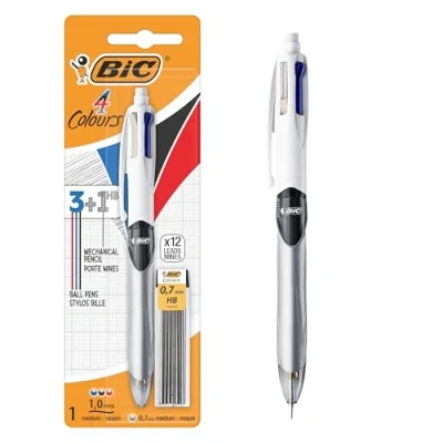 Immagine di BIC 4 Colori, Penna Multicolore con Matita Grafite, a Sfera Scatto 3 Inchiostri (Nero, Blu, Rosso) e 1 Meccanica HB, Scuola Cancelleria Ufficio