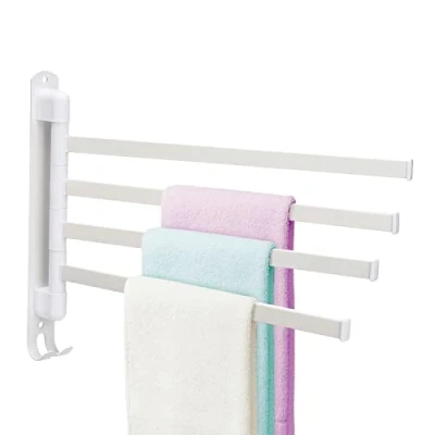 Immagine di Pcscevcr Portasciugamani girevole, in acciaio inox, da parete, con ganci, semplice barra per asciugamani, cucina, bagno, WC (bianco, 4 binari)