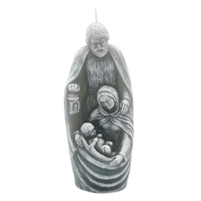 Immagine di Dekohelden24 Candela di alta qualità come famiglia sacra in grigio con glitter, dimensioni (lunghezza x larghezza altezza): circa 6 7 22 cm