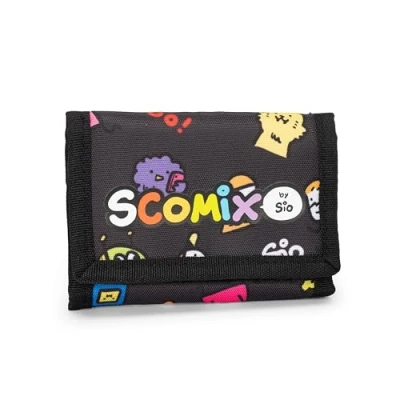 Immagine di Comix Scomix by Sio Portafoglio Scottecs con Pratica Chiusura in Velcro, Portamonete Tasca Esterna e Scomparti Interni, Idea Regalo Bambini Ragazzi, 13x8,5cm, Nero