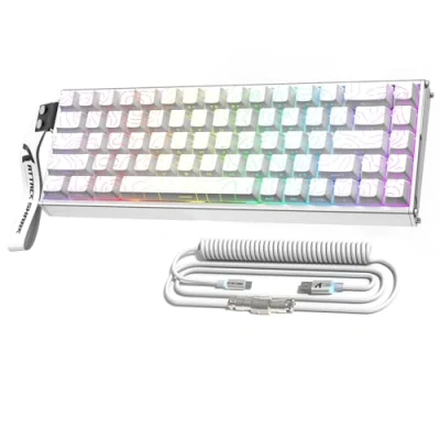 Immagine di ATTACK SHARK X68MAX HE Tastiera In Alluminio CNC Completo, 8KHz Rapid Trigger, Azionamento Regolabile 0.005mm, Gaming RGB Cablata con Switch Magnetico, Snap Tap, Cavo C01 Ultral (Contorni Bianchi)