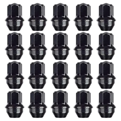 Immagine di RYBO Set di 20 dadi neri per cerchi in lega, M14 x 1,5, 21 mm, esagonali, compatibili con veicoli Ford Transit Custom, Tesla e altro