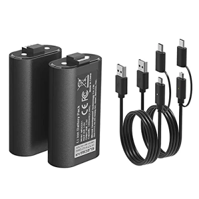 Immagine di ElecGear Batteria al Litio Ricaricabile per Controller Xbox, 2X 1200mAh Lithium Rechargeable Battery Kit Play e Charge Xbox Series X/S, One, Elite con Cavo di Ricarica USB