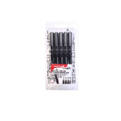 Immagine di Uni PIN, Set di 5 penne a punta fine, inchiostro nero, dimensioni 0,6 mm, 0,7 0,9 1,0 1,2 mm